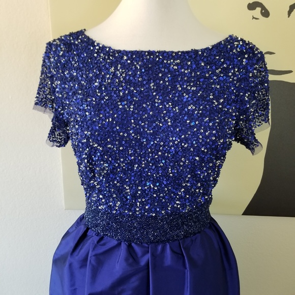 Adrianna Papell Blue Silver Sequin Dress 14 - Picture 2 of 8